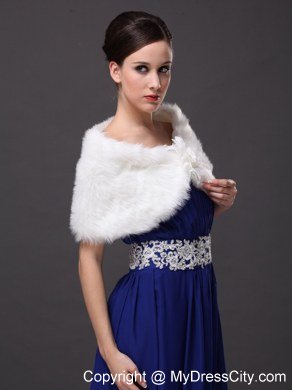 High Quality Faux Fur Special Occasion / Wedding Shawl In Ivory With V-neck